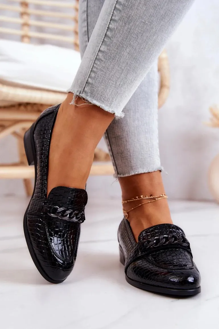 Lakierowane Półbuty W Wężowy Wzór Czarne Yasmin