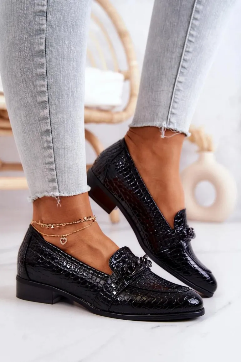 Lakierowane Półbuty W Wężowy Wzór Czarne Yasmin