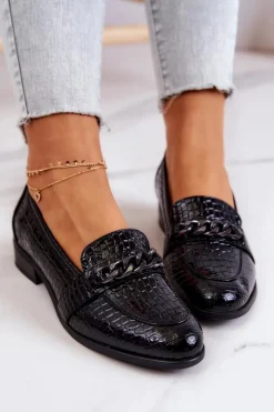 Lakierowane Półbuty W Wężowy Wzór Czarne Yasmin