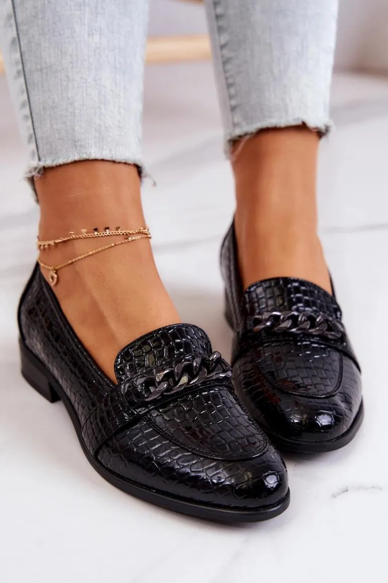 Lakierowane Półbuty W Wężowy Wzór Czarne Yasmin