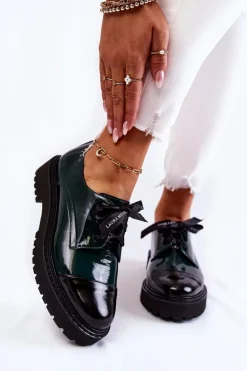 Lakierowane Półbuty Wiązane Laura Messi 2441 Zielone