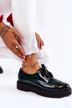 Lakierowane Półbuty Wiązane Laura Messi 2441 Zielone