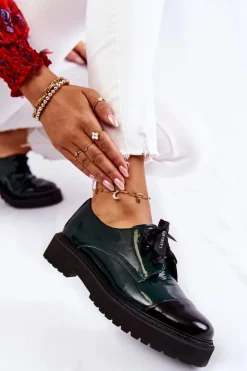 Lakierowane Półbuty Wiązane Laura Messi 2441 Zielone