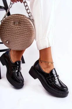 Lakierowane Półbuty Ze Srebrną Ozdobą Czarne Lemar Hestill