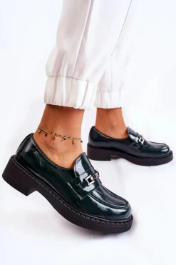 Lakierowane Półbuty Ze Srebrną Ozdobą Zielone Lemar Hestill