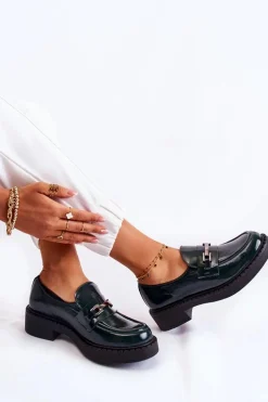 Lakierowane Półbuty Ze Srebrną Ozdobą Zielone Lemar Hestill