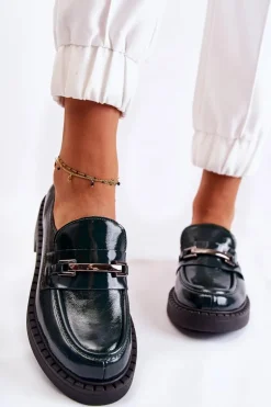 Lakierowane Półbuty Ze Srebrną Ozdobą Zielone Lemar Hestill