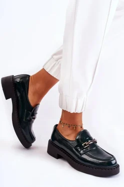 Lakierowane Półbuty Ze Srebrną Ozdobą Zielone Lemar Hestill