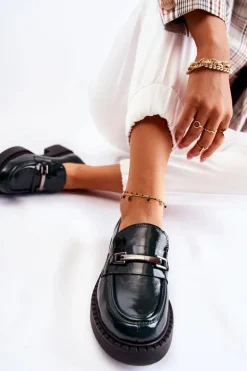 Lakierowane Półbuty Ze Srebrną Ozdobą Zielone Lemar Hestill