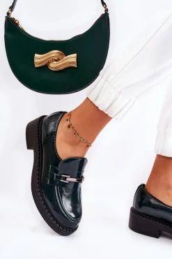 Lakierowane Półbuty Ze Srebrną Ozdobą Zielone Lemar Hestill