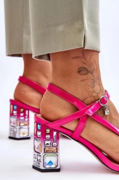 Lakierowane Sandałki Na Ozdobnym Słupku D&A CR-232 Fuksja