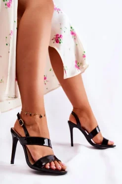 Lakierowane Sandałki Na Szpilce Czarne Retina