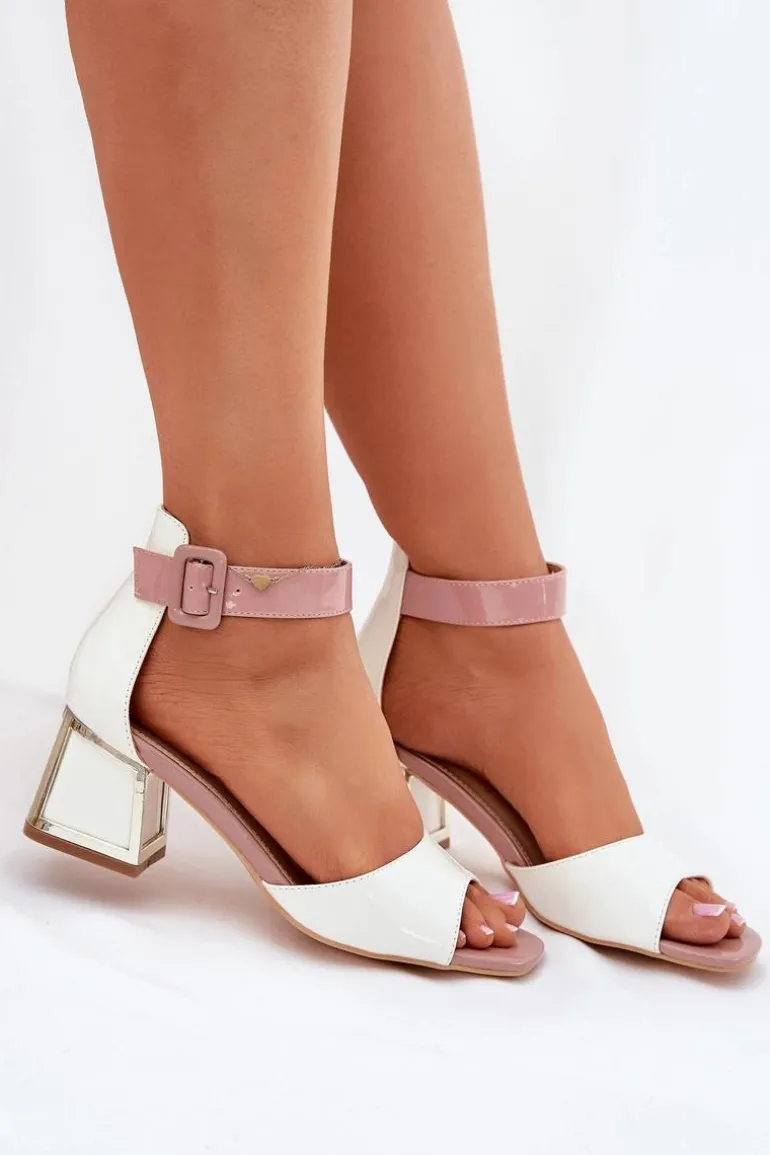 Lakierowane Sandały Damskie Na Słupku Białe Zennia