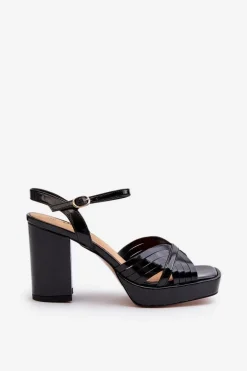 Lakierowane Sandały Damskie Na Słupku Czarne D&A MR38-668