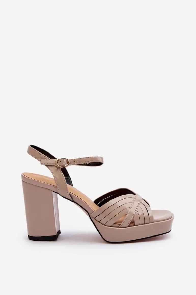Lakierowane Sandały Damskie Na Słupku Beżowe D&A MR38-668