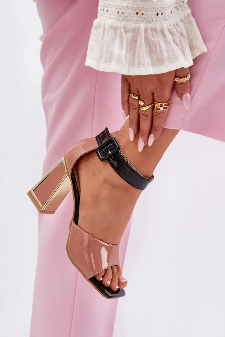 Lakierowane Sandały Damskie Na Słupku Vinceza 20266 Różowe