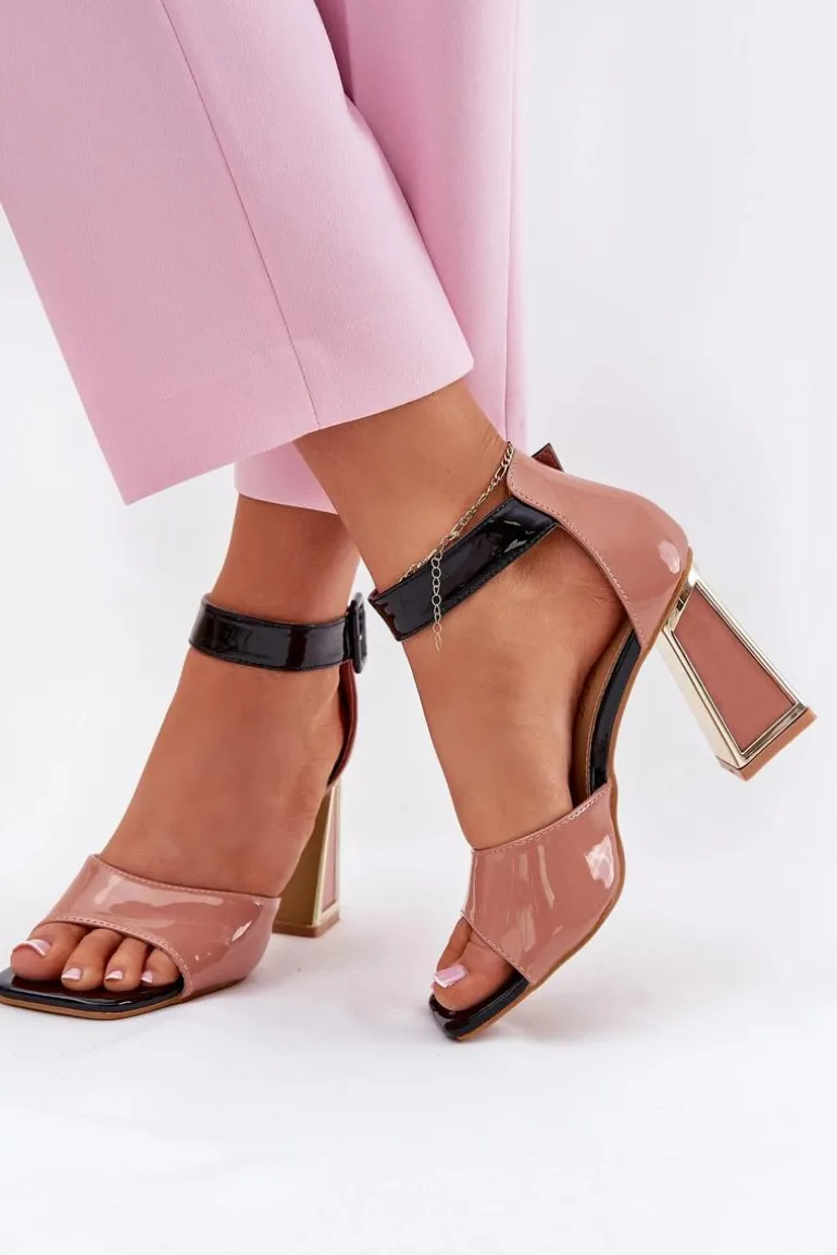 Lakierowane Sandały Damskie Na Słupku Vinceza 20266 Różowe