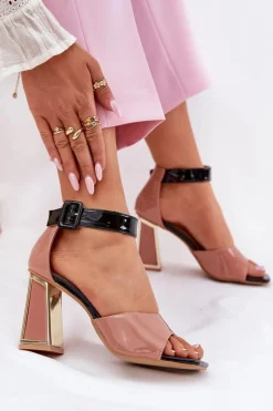 Lakierowane Sandały Damskie Na Słupku Vinceza 20266 Różowe