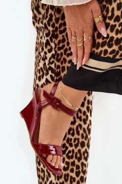 Lakierowane Sandały Damskie Na Koturnie Bordowe Vliraya