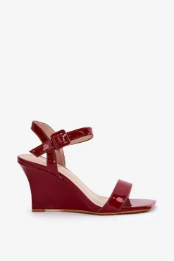 Lakierowane Sandały Damskie Na Koturnie Bordowe Vliraya