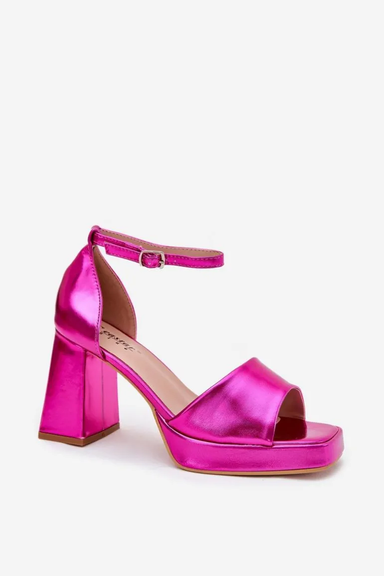 Lakierowane Sandały Damskie Na Słupku Fuksja Marila
