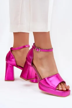 Lakierowane Sandały Damskie Na Słupku Fuksja Marila