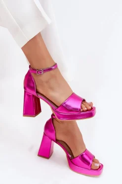 Lakierowane Sandały Damskie Na Słupku Fuksja Marila