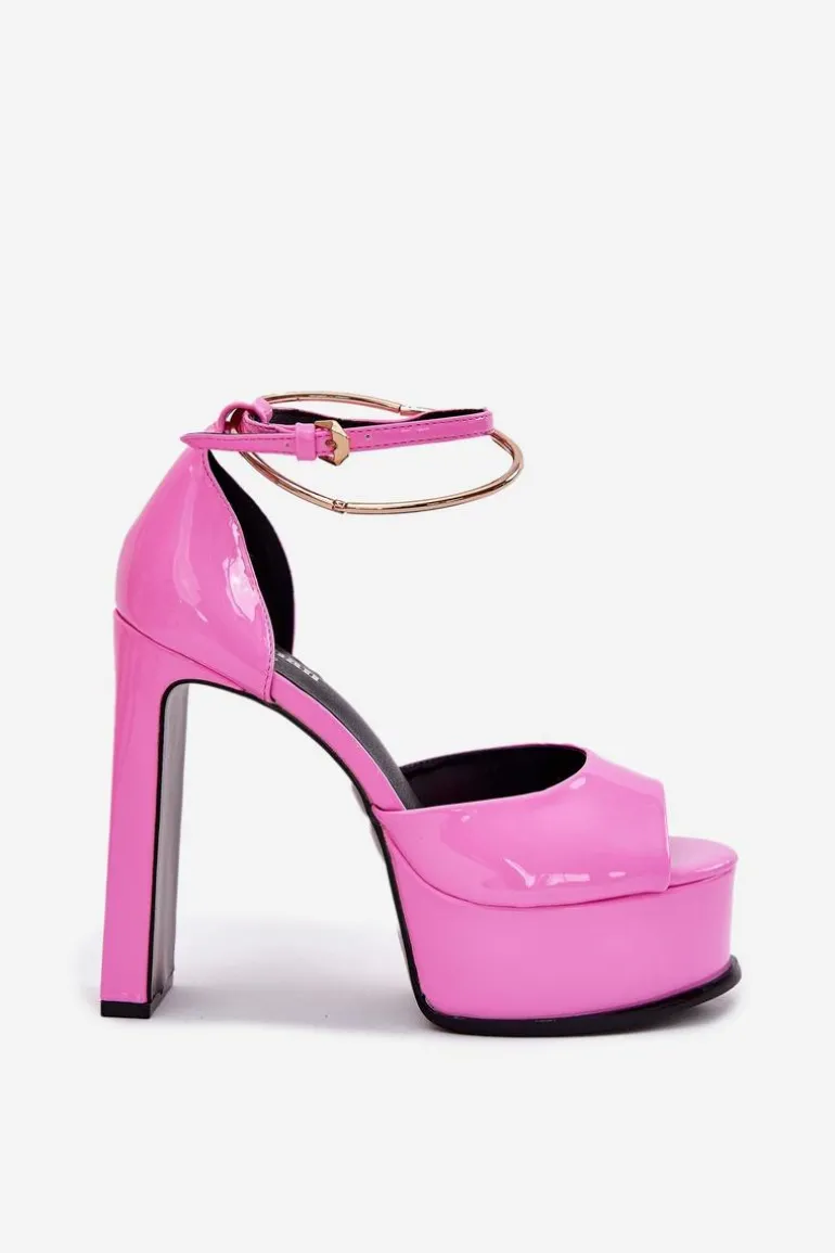 Lakierowane Sandały Damskie Na Słupku I Platformie Różowe Horvia