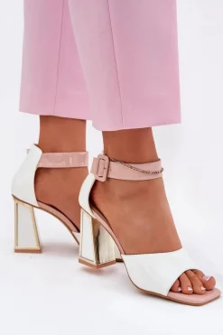 Lakierowane Sandały Damskie Na Słupku Vinceza 20266 Białe