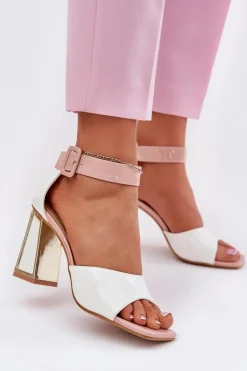Lakierowane Sandały Damskie Na Słupku Vinceza 20266 Białe
