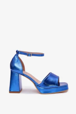 Lakierowane Sandały Damskie Na Słupku Niebieskie Marila