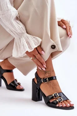 Lakierowane Sandały Na Obcasie S.Barski 80-3 Czarne