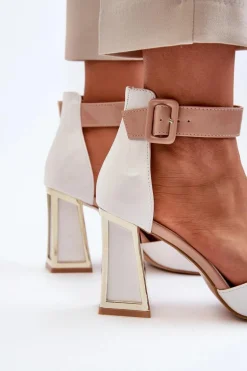 Lakierowane Sandały Na Słupku Białe Adrianu