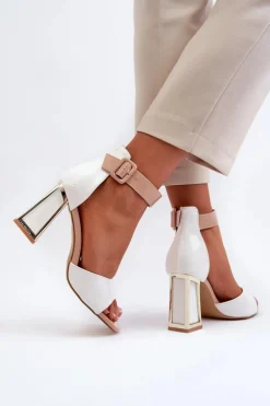 Lakierowane Sandały Na Słupku Białe Adrianu