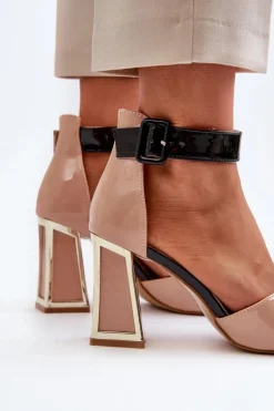 Lakierowane Sandały Na Słupku Beżowe Adrianu