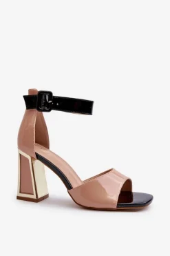 Lakierowane Sandały Na Słupku Beżowe Adrianu