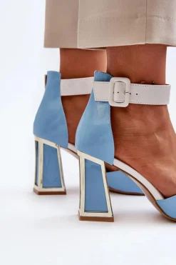 Lakierowane Sandały Na Słupku Niebieskie Adrianu