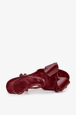 Lakierowane Sandały Na Szpilce Z Kokardą Bordowe Noliva
