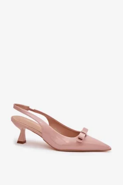 Lakierowane Sandały Na Szpilce Z Kokardką Nude Naylna