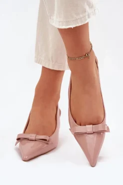 Lakierowane Sandały Na Szpilce Z Kokardką Nude Naylna