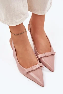 Lakierowane Sandały Na Szpilce Z Kokardką Nude Naylna
