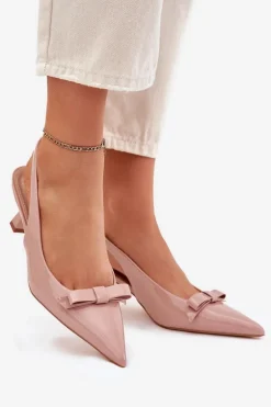 Lakierowane Sandały Na Szpilce Z Kokardką Nude Naylna