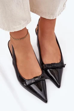 Lakierowane Sandały Na Szpilce Z Kokardką Czarne Naylna