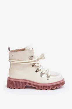 Lakierowane Skórzane Botki Trapery Damskie GOE MM2N4083 Białe