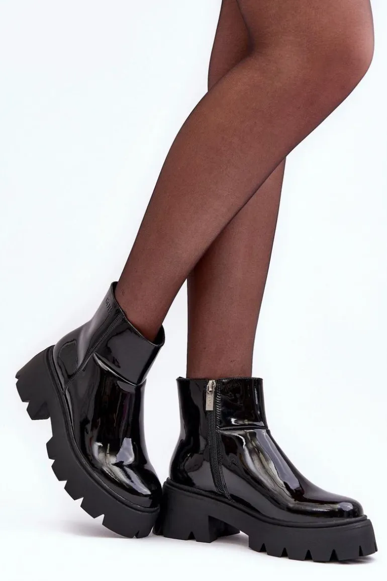 Lakierowane Skórzane Botki Damskie GOE MM2N4058 Czarne