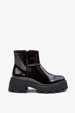 Lakierowane Skórzane Botki Damskie GOE MM2N4058 Czarne