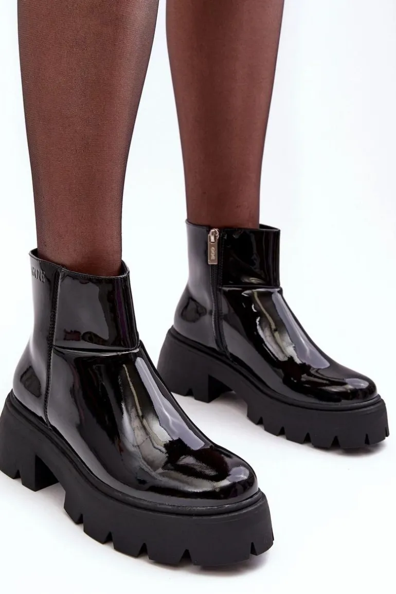 Lakierowane Skórzane Botki Damskie GOE MM2N4058 Czarne