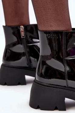 Lakierowane Skórzane Botki Damskie GOE MM2N4058 Czarne