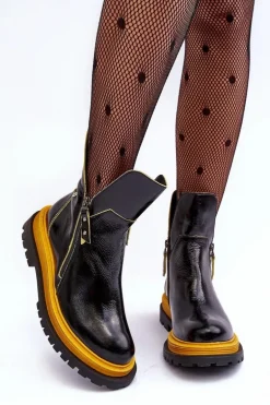 Lakierowane Skórzane Botki Damskie Maciejka 05747-07 Czarne