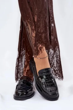 Lakierowane Skórzane Mokasyny Damskie Vinceza 91125 Czarne